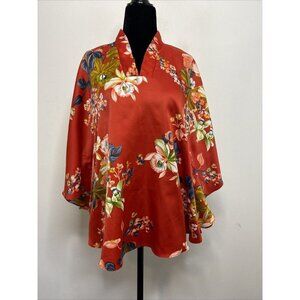 Vintage Pomare Cape Poncho Beach Cover Hawaiian Hibiscus Aloha Blouse Sz S Rare